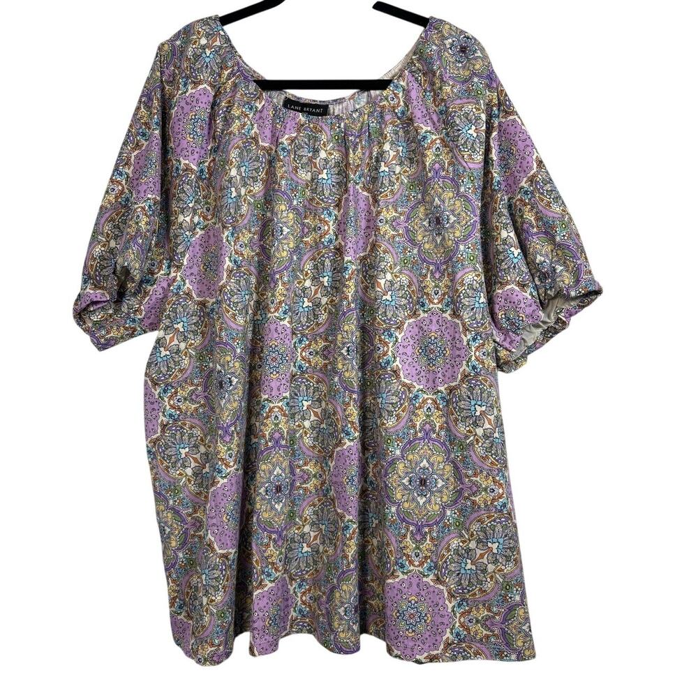 Lane Bryant Purple Paisley Medallion Boho Peasant Blouse Top Plus Size 26 28 NEW